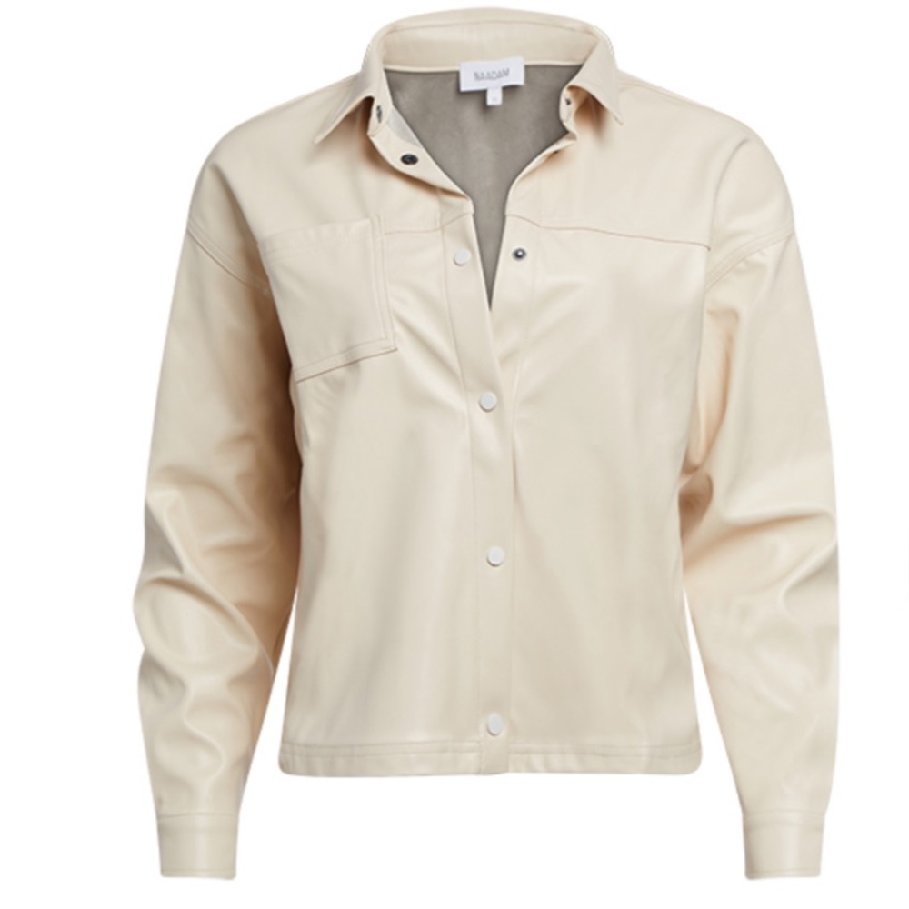 NWT Naadam Vegan Leather Cropped Jacket in Beige, Size M